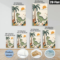 2D flat 1pc charming green dinosaur jungle wall art kids room nursery playroom decor modern farmhouse aesthetic gallery wrapped canvas print