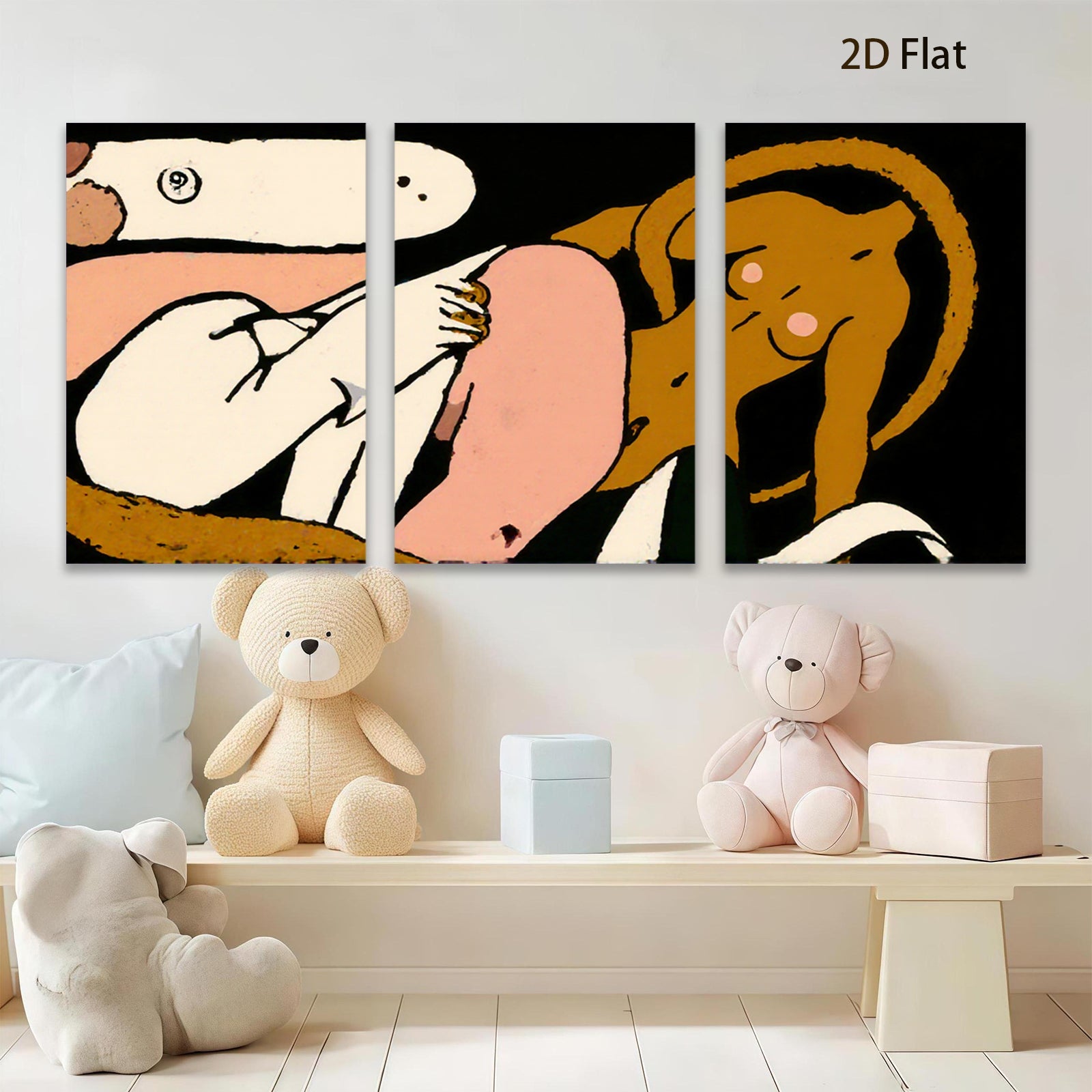 2D flat 1pc charming kitten playful puppy abstract wall art canvas prints bedroom living room decor farmhouse style modern minimalist gallery wrapped