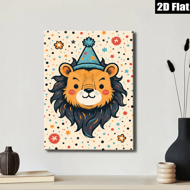 2D flat 1pc charming lion illustration wall art kids room nursery playroom decor gallery wrapped canvas prints modern farmhouse style bedroom living room inspirational gift