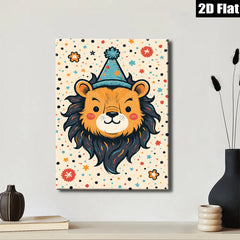 2D flat 1pc charming lion illustration wall art kids room nursery playroom decor gallery wrapped canvas prints modern farmhouse style bedroom living room inspirational gift