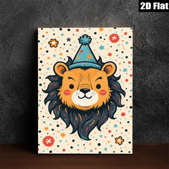 2D flat 1pc charming lion illustration wall art kids room nursery playroom decor gallery wrapped canvas prints modern farmhouse style bedroom living room inspirational gift