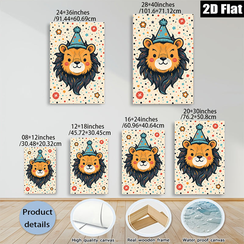 2D flat 1pc charming lion illustration wall art kids room nursery playroom decor gallery wrapped canvas prints modern farmhouse style bedroom living room inspirational gift