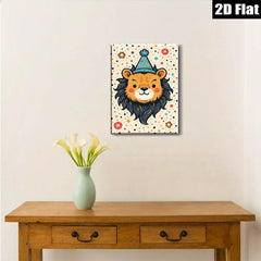 2D flat 1pc charming lion illustration wall art kids room nursery playroom decor gallery wrapped canvas prints modern farmhouse style bedroom living room inspirational gift