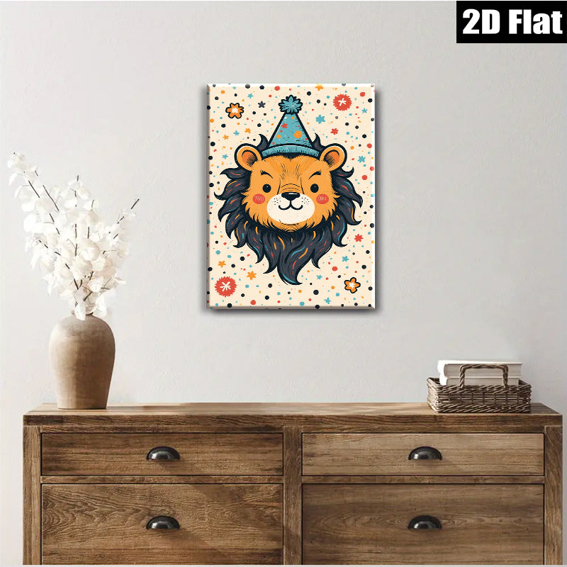2D flat 1pc charming lion illustration wall art kids room nursery playroom decor gallery wrapped canvas prints modern farmhouse style bedroom living room inspirational gift