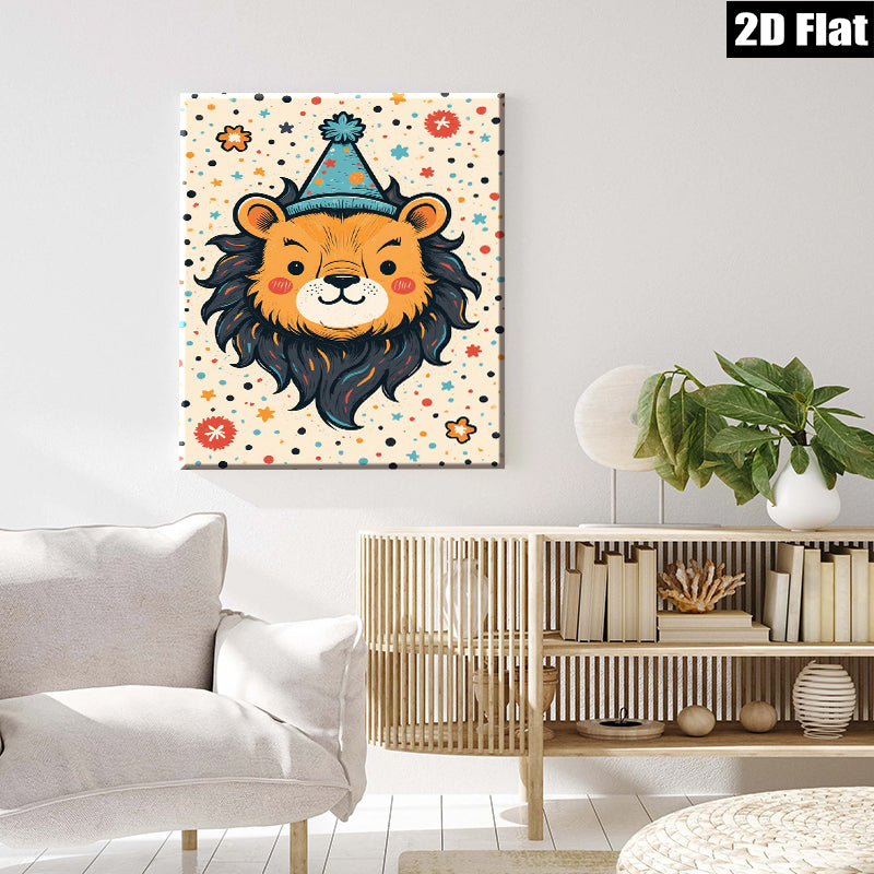 2D flat 1pc charming lion illustration wall art kids room nursery playroom decor gallery wrapped canvas prints modern farmhouse style bedroom living room inspirational gift