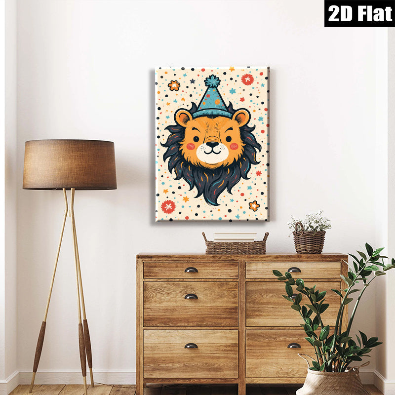 2D flat 1pc charming lion illustration wall art kids room nursery playroom decor gallery wrapped canvas prints modern farmhouse style bedroom living room inspirational gift