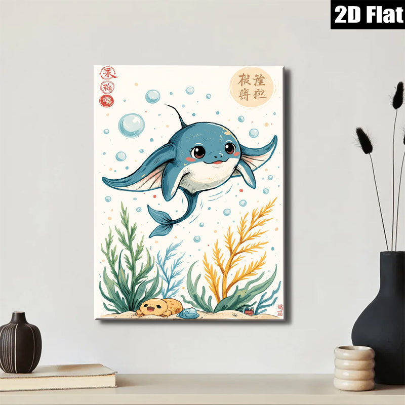 2D flat 1pc charming ocean life playful manta ray wall art kids room nursery decor bedroom living room modern farmhouse style gallery wrapped canvas prints