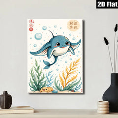 2D flat 1pc charming ocean life playful manta ray wall art kids room nursery decor bedroom living room modern farmhouse style gallery wrapped canvas prints