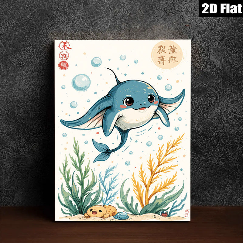 2D flat 1pc charming ocean life playful manta ray wall art kids room nursery decor bedroom living room modern farmhouse style gallery wrapped canvas prints