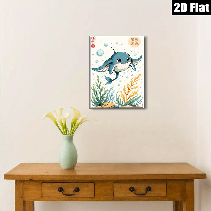2D flat 1pc charming ocean life playful manta ray wall art kids room nursery decor bedroom living room modern farmhouse style gallery wrapped canvas prints