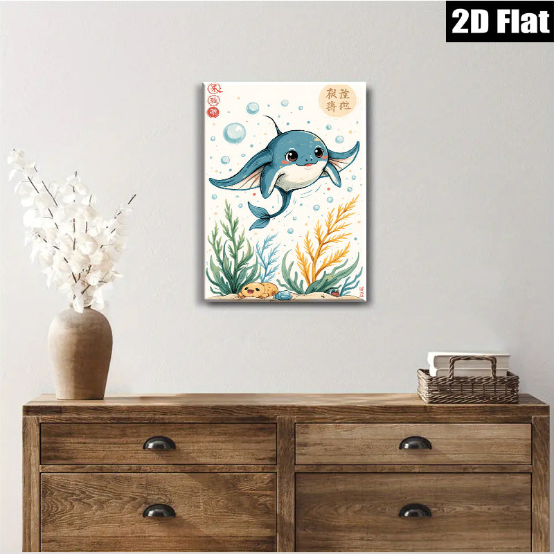 2D flat 1pc charming ocean life playful manta ray wall art kids room nursery decor bedroom living room modern farmhouse style gallery wrapped canvas prints