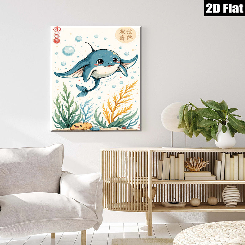 2D flat 1pc charming ocean life playful manta ray wall art kids room nursery decor bedroom living room modern farmhouse style gallery wrapped canvas prints