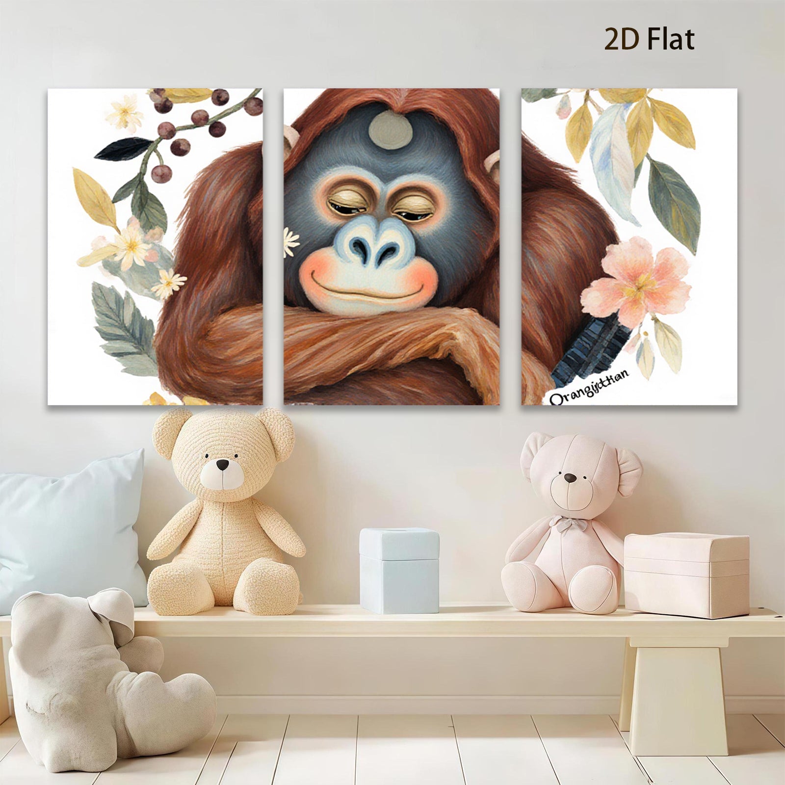2D flat 1pc charming orangutan portrait botanical wall art bedroom living room decor farmhouse style gallery wrapped canvas prints modern minimalist