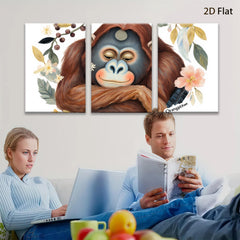 2D flat 1pc charming orangutan portrait botanical wall art bedroom living room decor farmhouse style gallery wrapped canvas prints modern minimalist