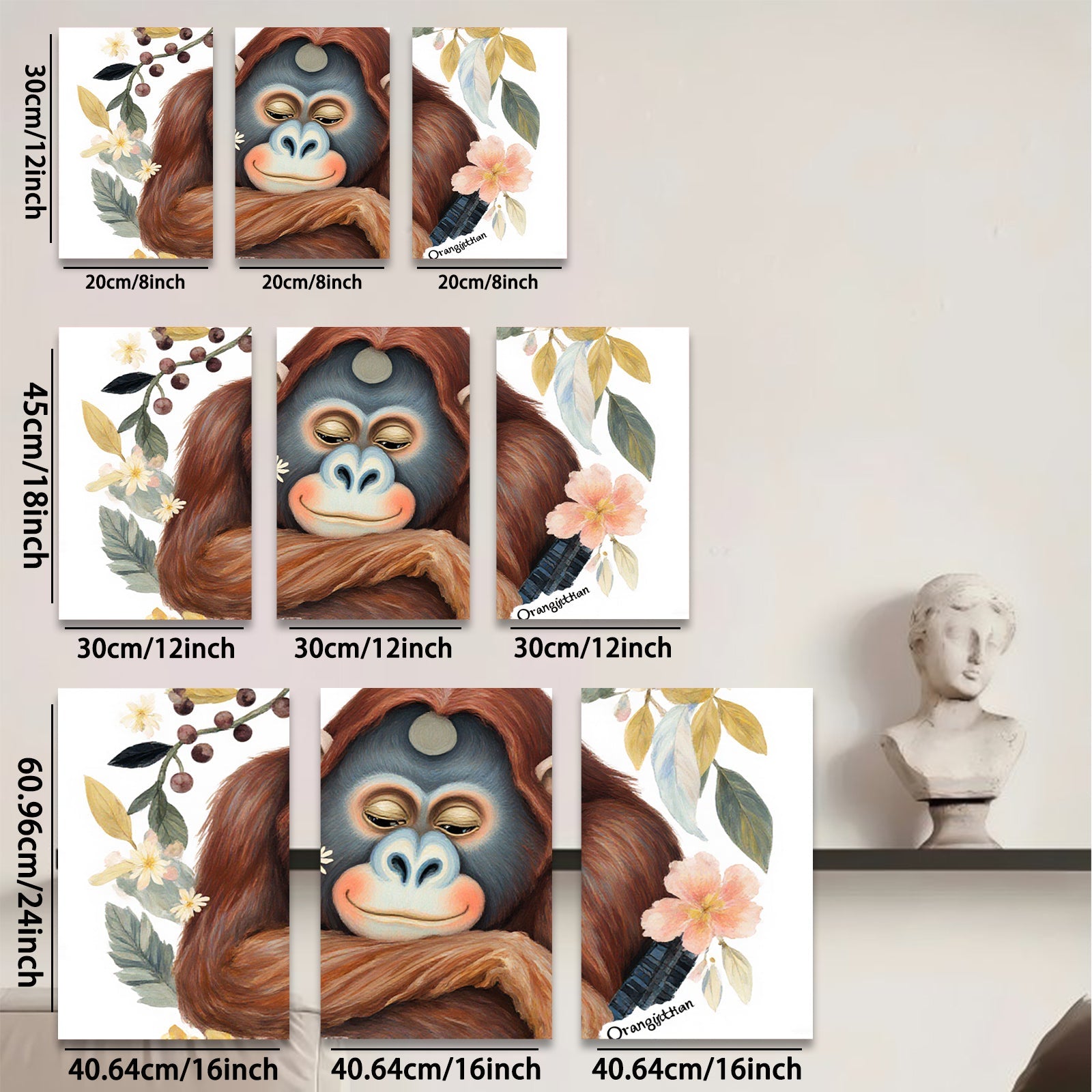 2D flat 1pc charming orangutan portrait botanical wall art bedroom living room decor farmhouse style gallery wrapped canvas prints modern minimalist