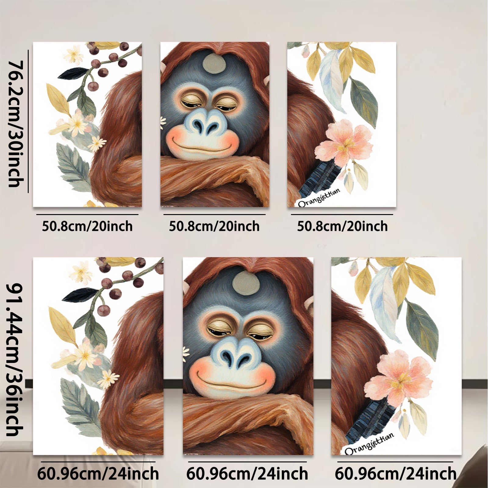 2D flat 1pc charming orangutan portrait botanical wall art bedroom living room decor farmhouse style gallery wrapped canvas prints modern minimalist