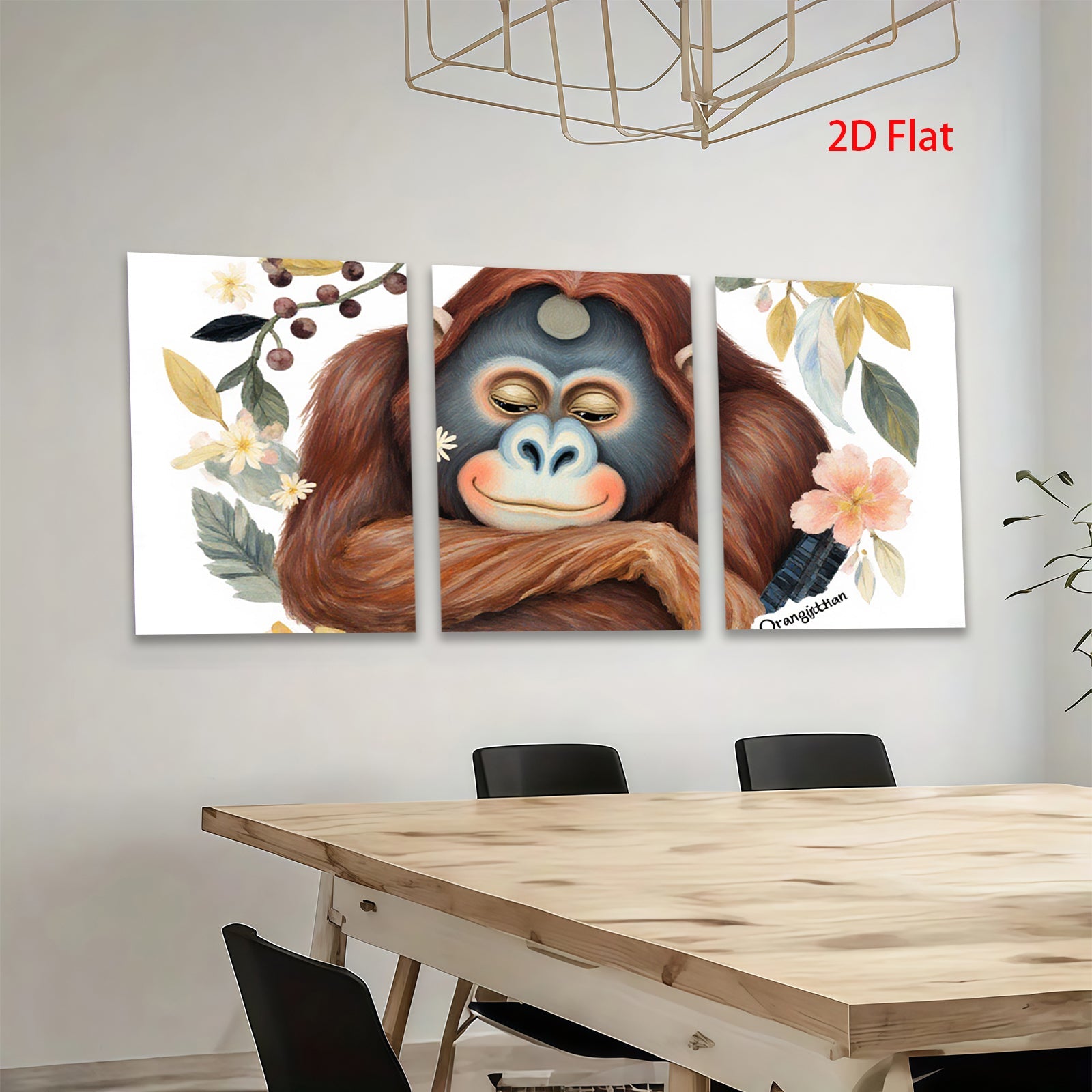 2D flat 1pc charming orangutan portrait botanical wall art bedroom living room decor farmhouse style gallery wrapped canvas prints modern minimalist