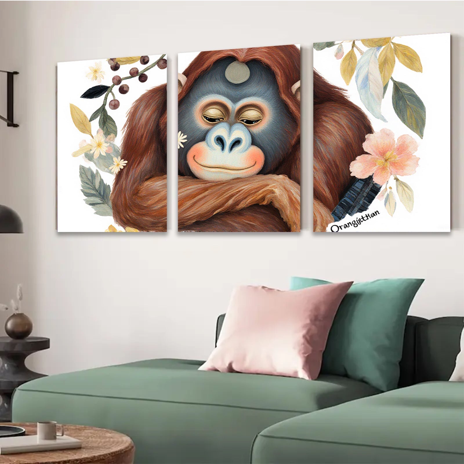 2D flat 1pc charming orangutan portrait botanical wall art bedroom living room decor farmhouse style gallery wrapped canvas prints modern minimalist