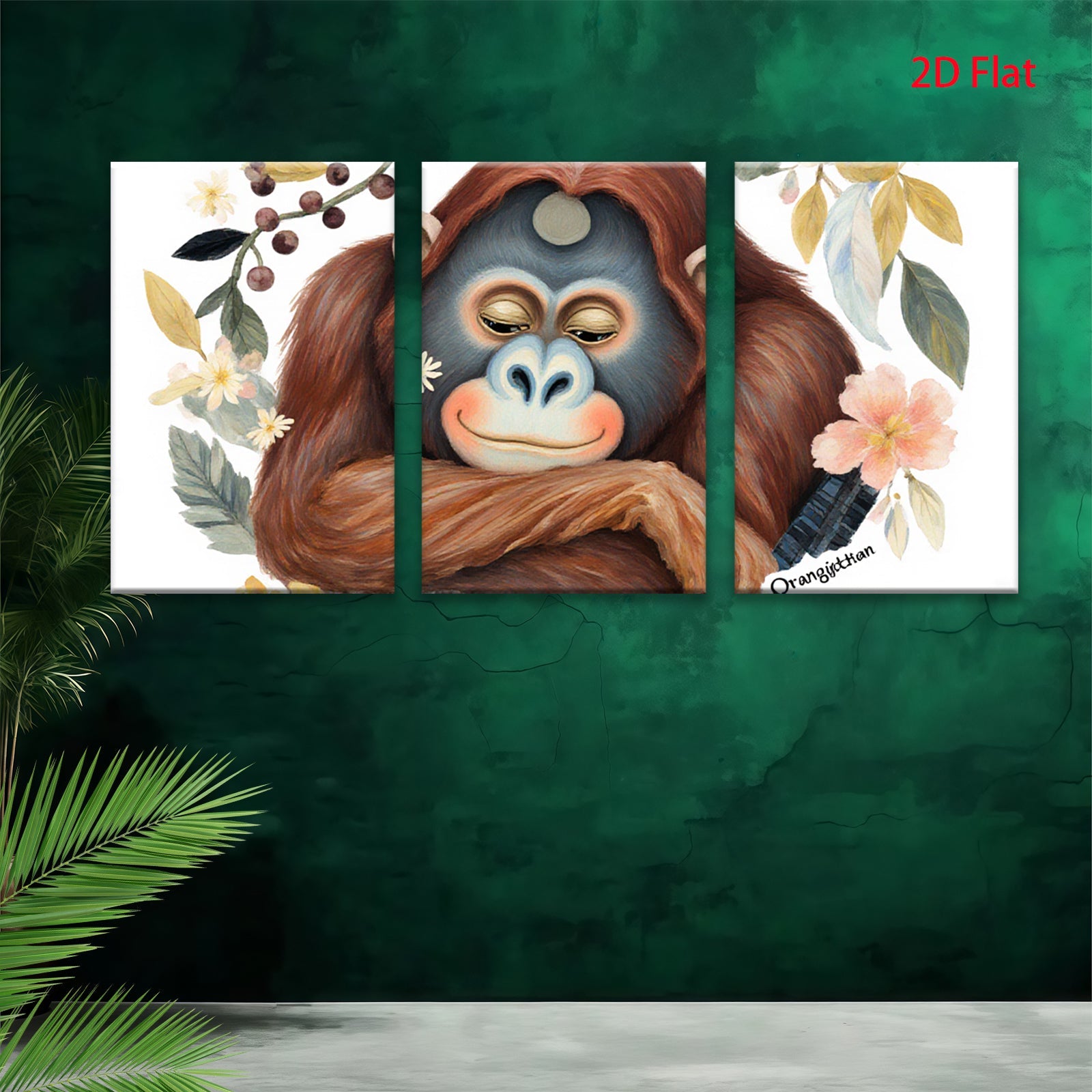 2D flat 1pc charming orangutan portrait botanical wall art bedroom living room decor farmhouse style gallery wrapped canvas prints modern minimalist