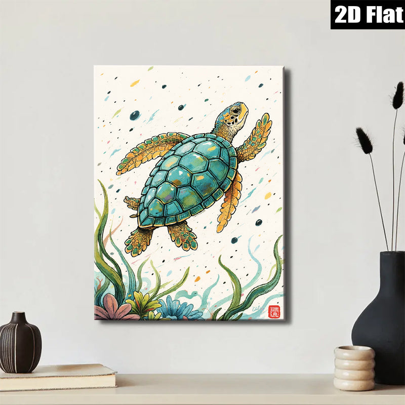 2D flat 1pc charming sea turtle ocean life wall art canvas prints for living room bedroom bathroom decor farmhouse style modern minimalist gallery wrapped