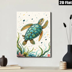 2D flat 1pc charming sea turtle ocean life wall art canvas prints for living room bedroom bathroom decor farmhouse style modern minimalist gallery wrapped