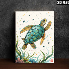2D flat 1pc charming sea turtle ocean life wall art canvas prints for living room bedroom bathroom decor farmhouse style modern minimalist gallery wrapped