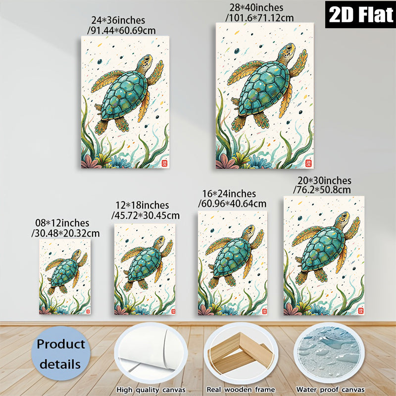 2D flat 1pc charming sea turtle ocean life wall art canvas prints for living room bedroom bathroom decor farmhouse style modern minimalist gallery wrapped