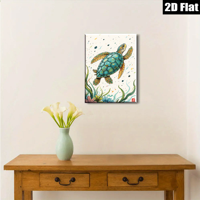 2D flat 1pc charming sea turtle ocean life wall art canvas prints for living room bedroom bathroom decor farmhouse style modern minimalist gallery wrapped