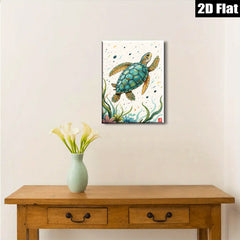2D flat 1pc charming sea turtle ocean life wall art canvas prints for living room bedroom bathroom decor farmhouse style modern minimalist gallery wrapped