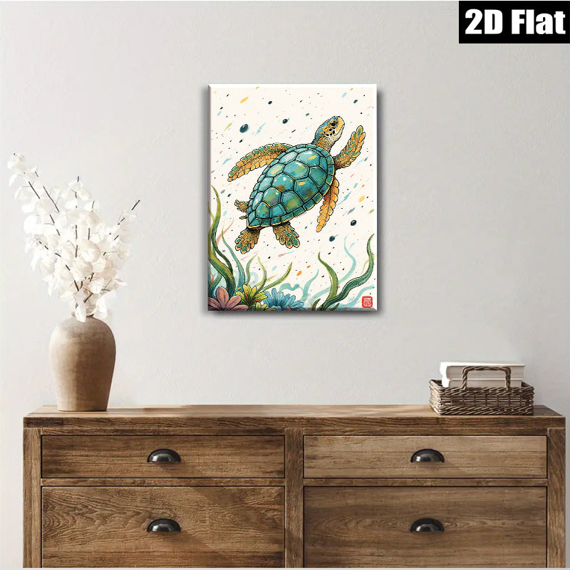 2D flat 1pc charming sea turtle ocean life wall art canvas prints for living room bedroom bathroom decor farmhouse style modern minimalist gallery wrapped