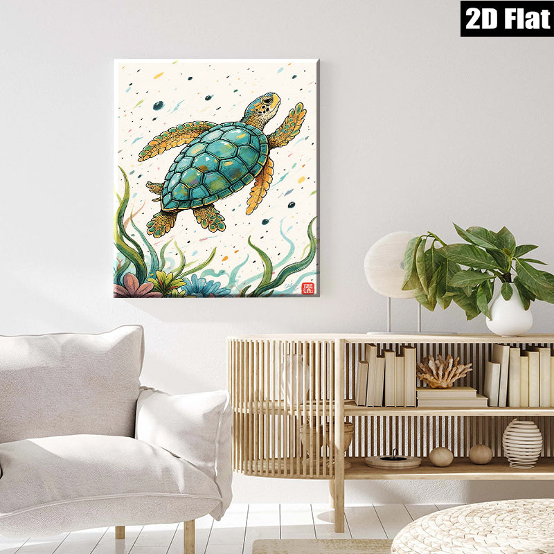 2D flat 1pc charming sea turtle ocean life wall art canvas prints for living room bedroom bathroom decor farmhouse style modern minimalist gallery wrapped