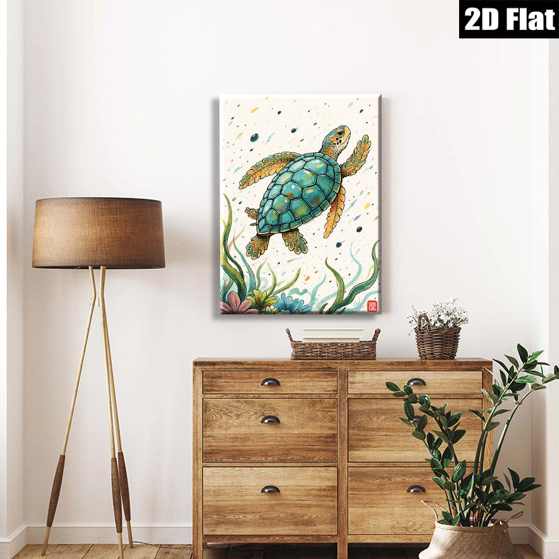 2D flat 1pc charming sea turtle ocean life wall art canvas prints for living room bedroom bathroom decor farmhouse style modern minimalist gallery wrapped
