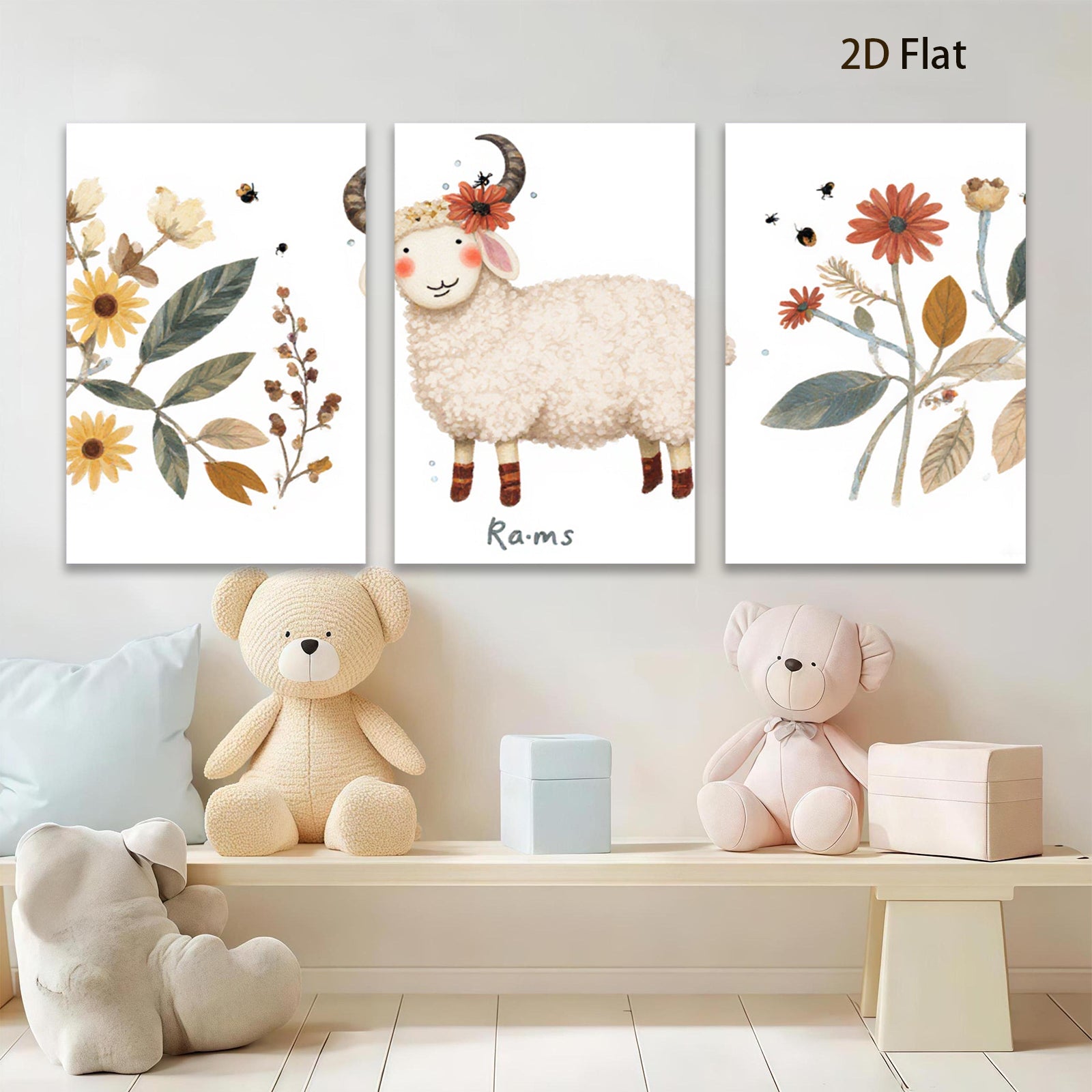 2D flat 1pc charming sheep farmhouse wall art prints botanical decor cozy living room bedroom gallery wrapped canvas modern minimalist style