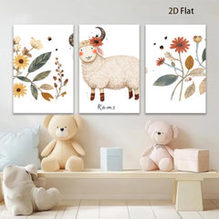 2D flat 1pc charming sheep farmhouse wall art prints botanical decor cozy living room bedroom gallery wrapped canvas modern minimalist style