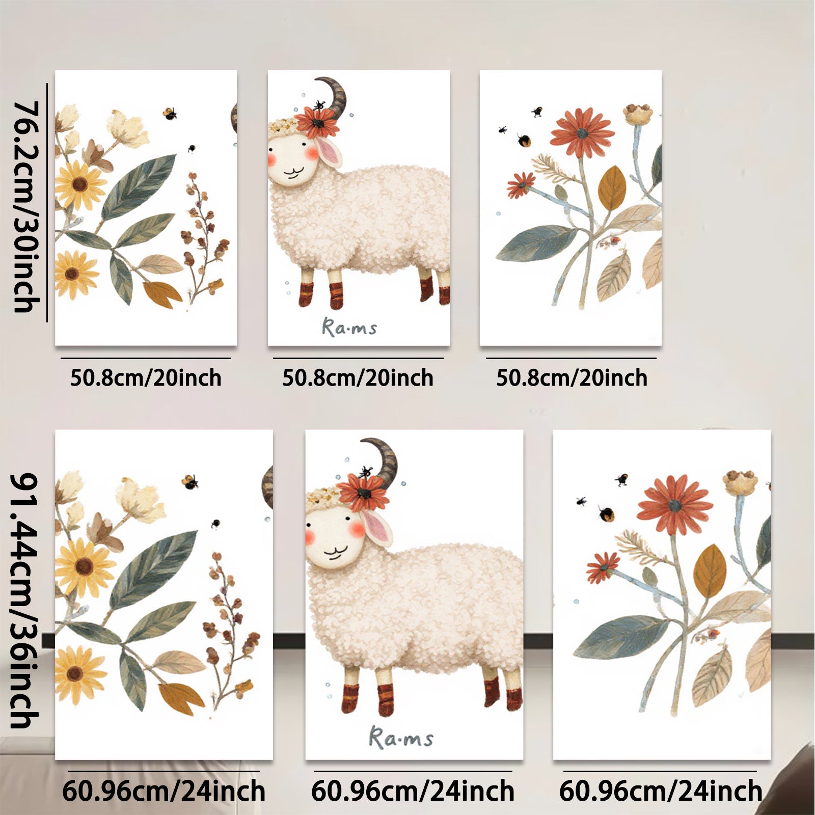 2D flat 1pc charming sheep farmhouse wall art prints botanical decor cozy living room bedroom gallery wrapped canvas modern minimalist style