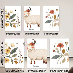 2D flat 1pc charming sheep farmhouse wall art prints botanical decor cozy living room bedroom gallery wrapped canvas modern minimalist style