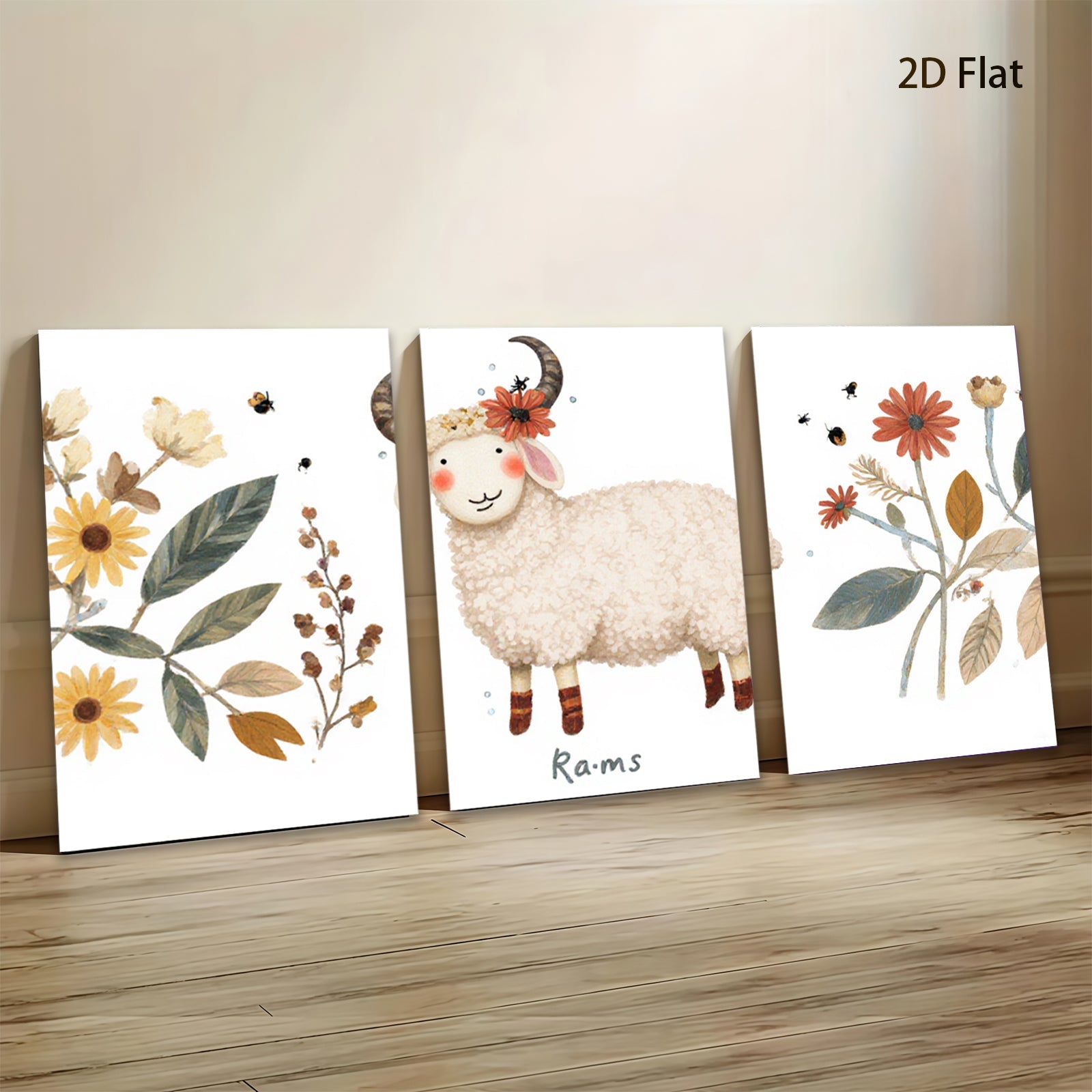 2D flat 1pc charming sheep farmhouse wall art prints botanical decor cozy living room bedroom gallery wrapped canvas modern minimalist style