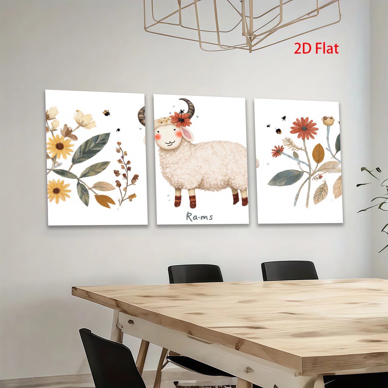 2D flat 1pc charming sheep farmhouse wall art prints botanical decor cozy living room bedroom gallery wrapped canvas modern minimalist style