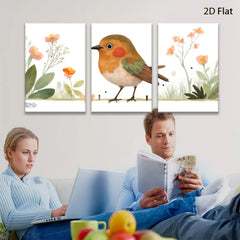 2D flat 1pc charming songbird amid blossoming wildflowers perfect nursery bedroom living room wall decor farmhouse style modern minimalist cozy home aesthetic