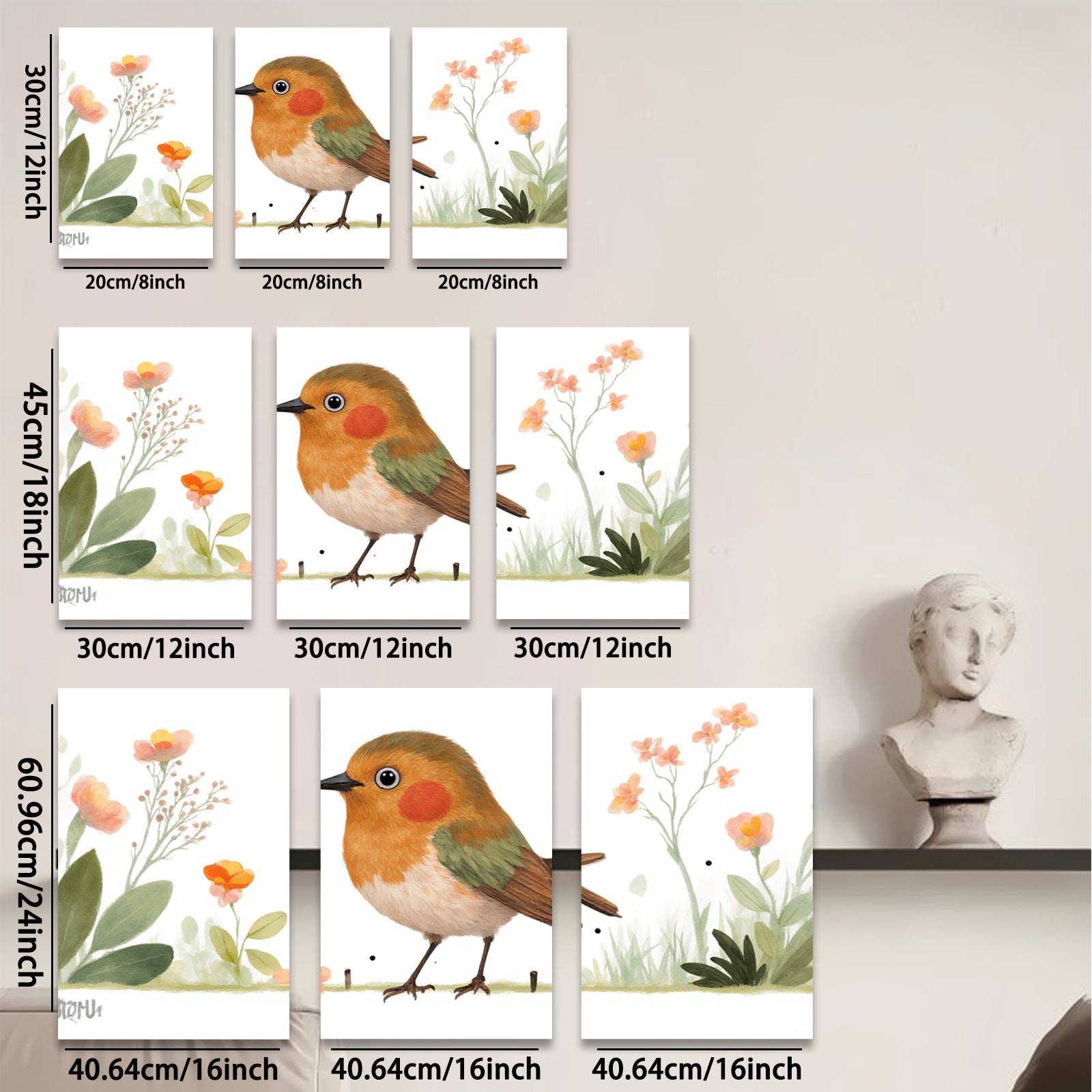 2D flat 1pc charming songbird amid blossoming wildflowers perfect nursery bedroom living room wall decor farmhouse style modern minimalist cozy home aesthetic