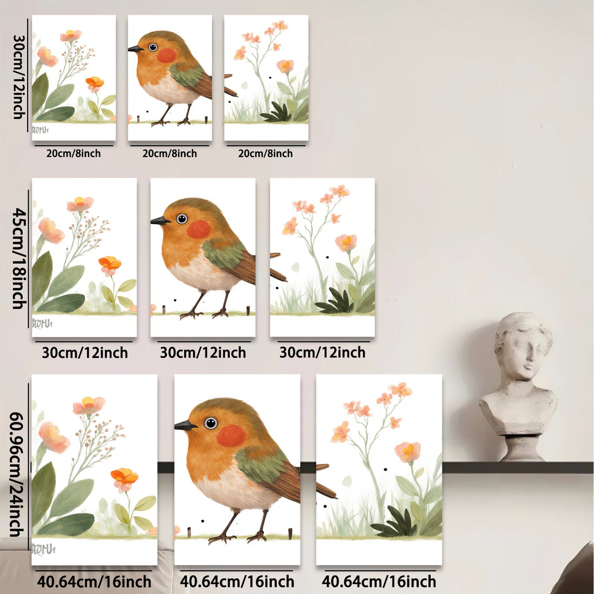 2D flat 1pc charming songbird amid blossoming wildflowers perfect nursery bedroom living room wall decor farmhouse style modern minimalist cozy home aesthetic