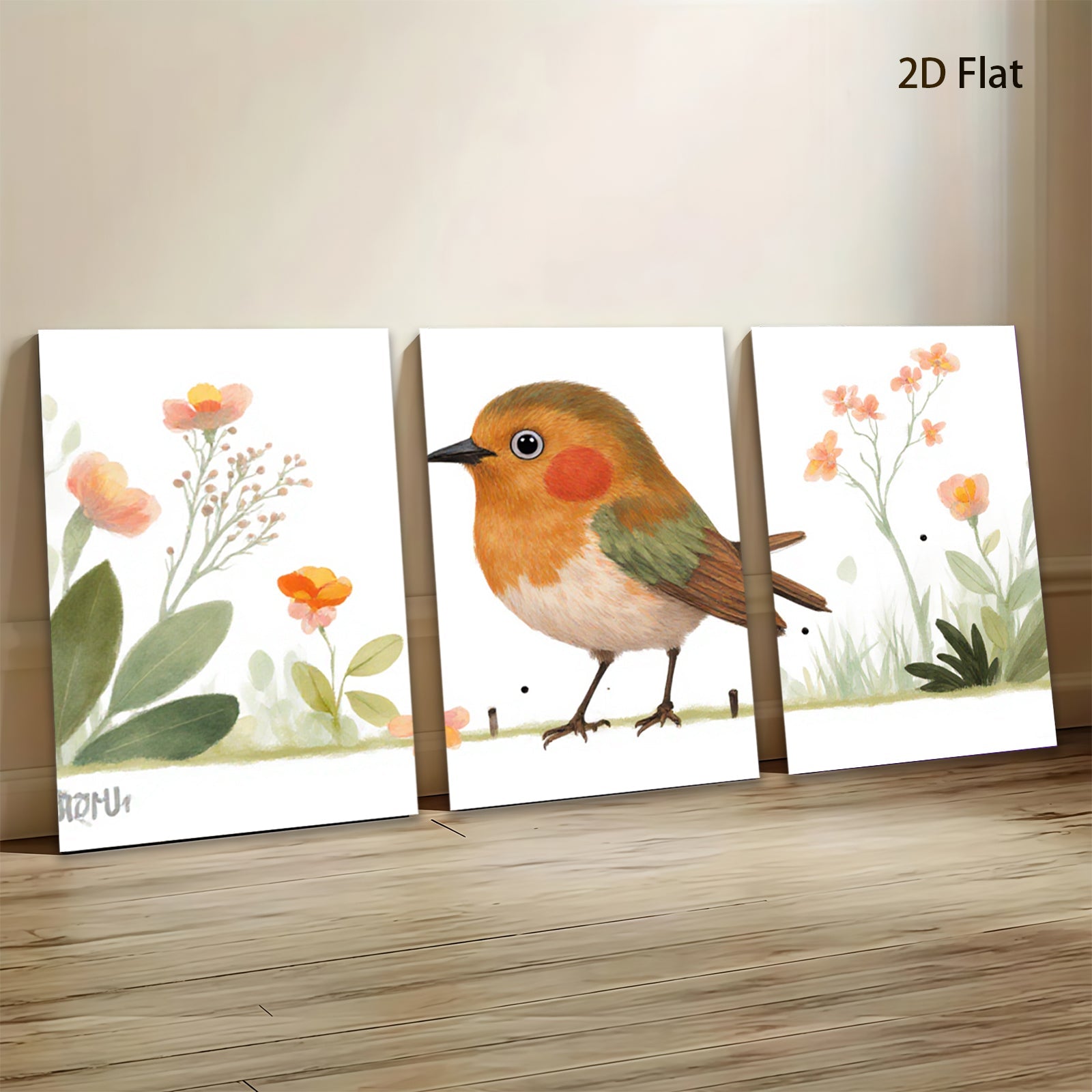 2D flat 1pc charming songbird amid blossoming wildflowers perfect nursery bedroom living room wall decor farmhouse style modern minimalist cozy home aesthetic