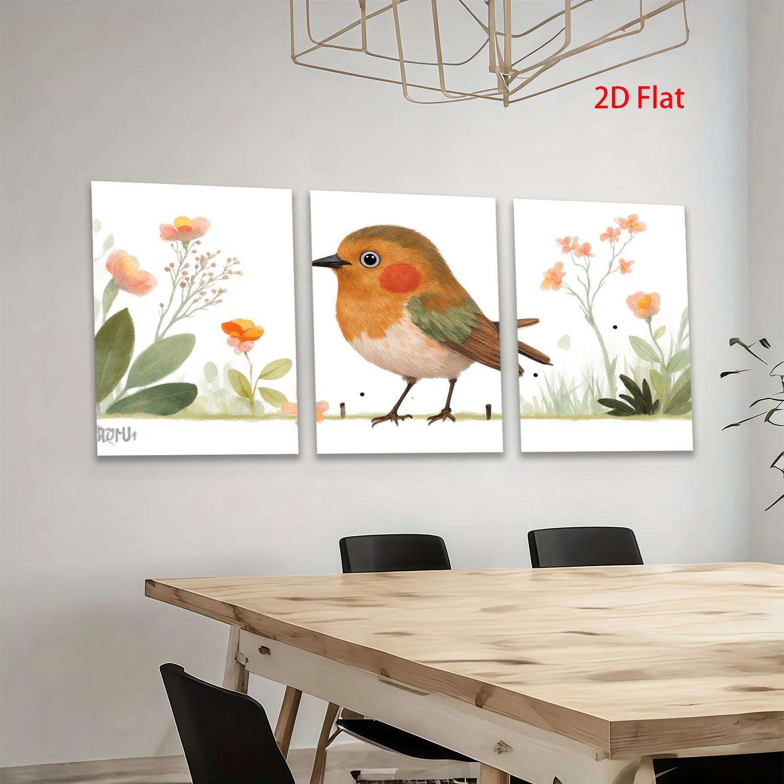 2D flat 1pc charming songbird amid blossoming wildflowers perfect nursery bedroom living room wall decor farmhouse style modern minimalist cozy home aesthetic