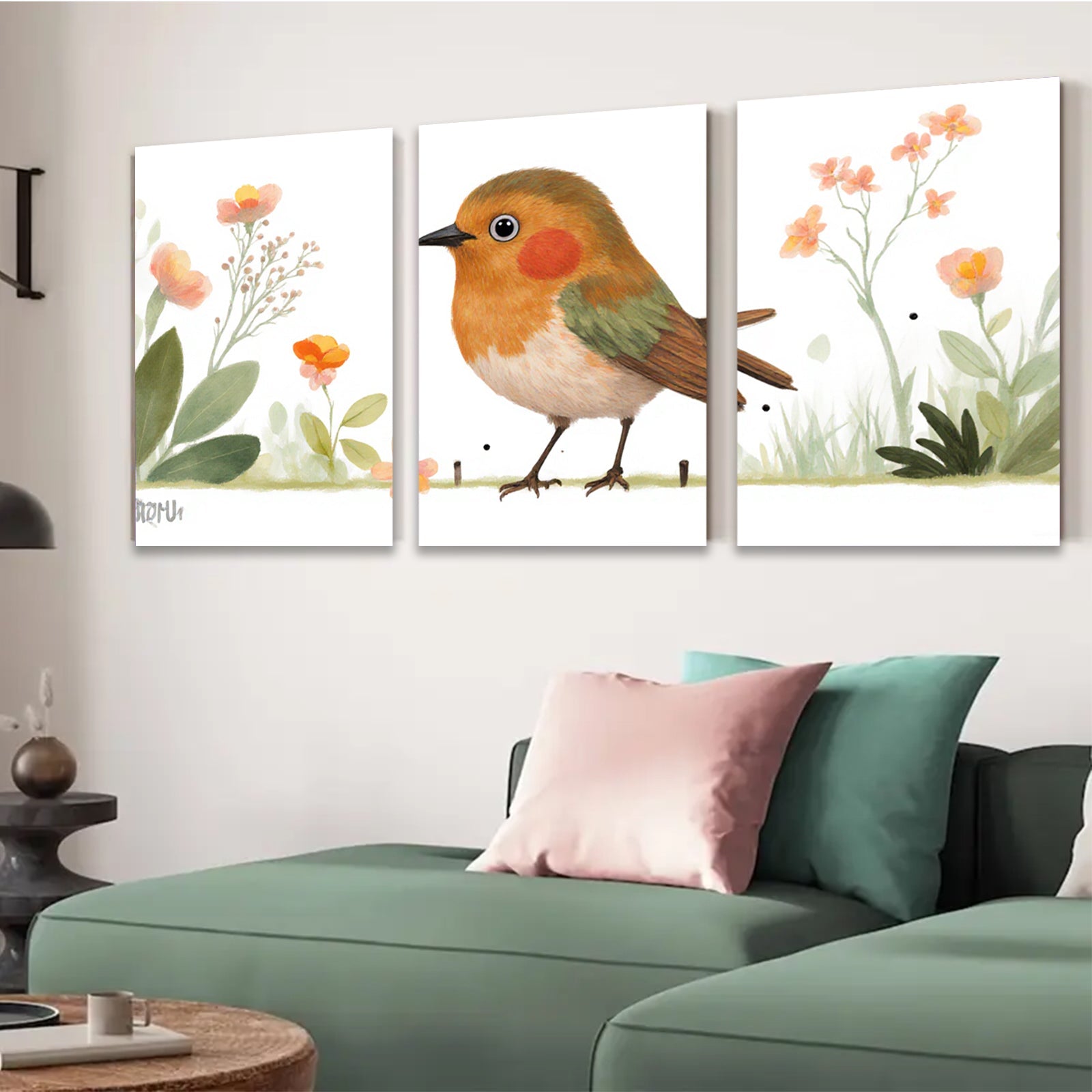 2D flat 1pc charming songbird amid blossoming wildflowers perfect nursery bedroom living room wall decor farmhouse style modern minimalist cozy home aesthetic