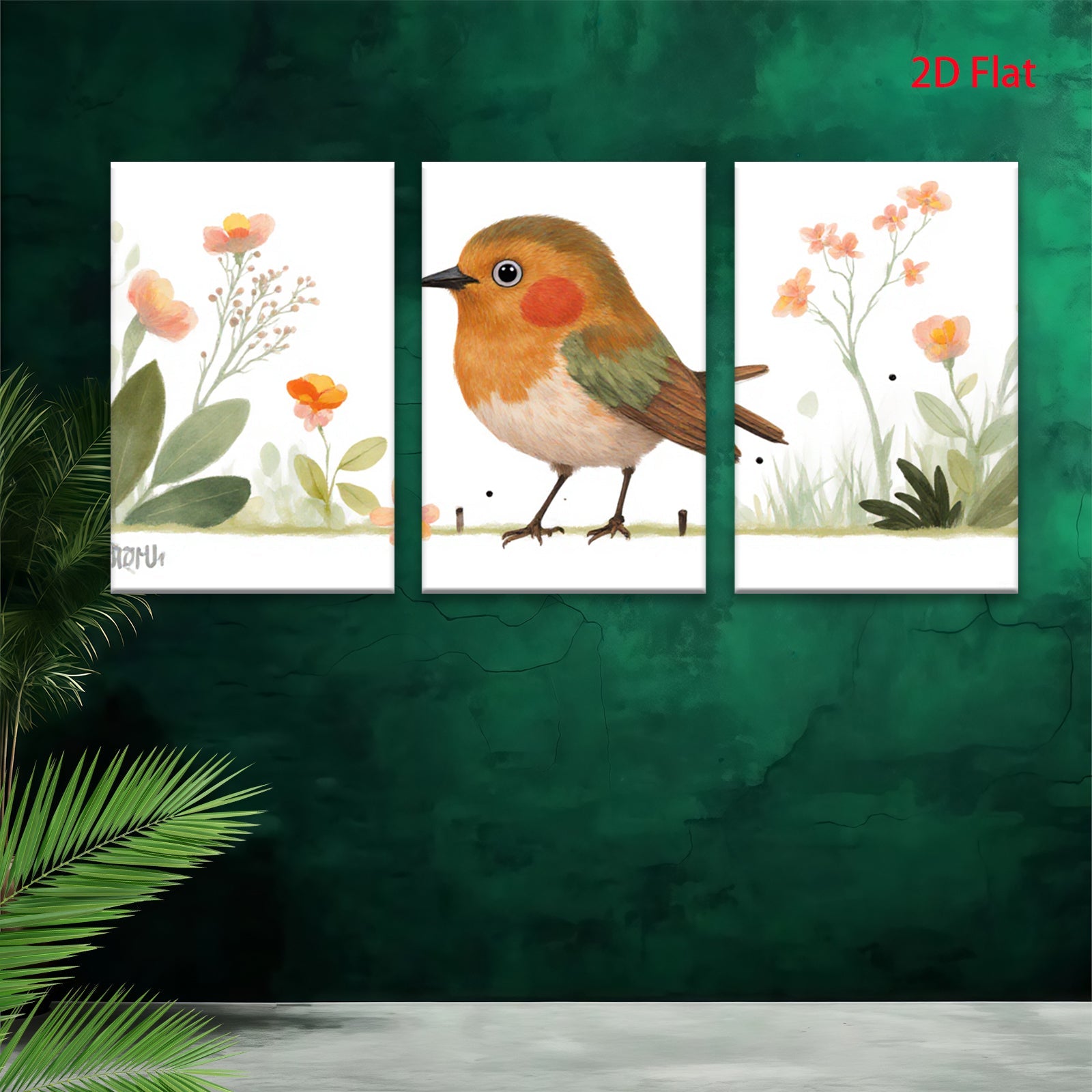 2D flat 1pc charming songbird amid blossoming wildflowers perfect nursery bedroom living room wall decor farmhouse style modern minimalist cozy home aesthetic