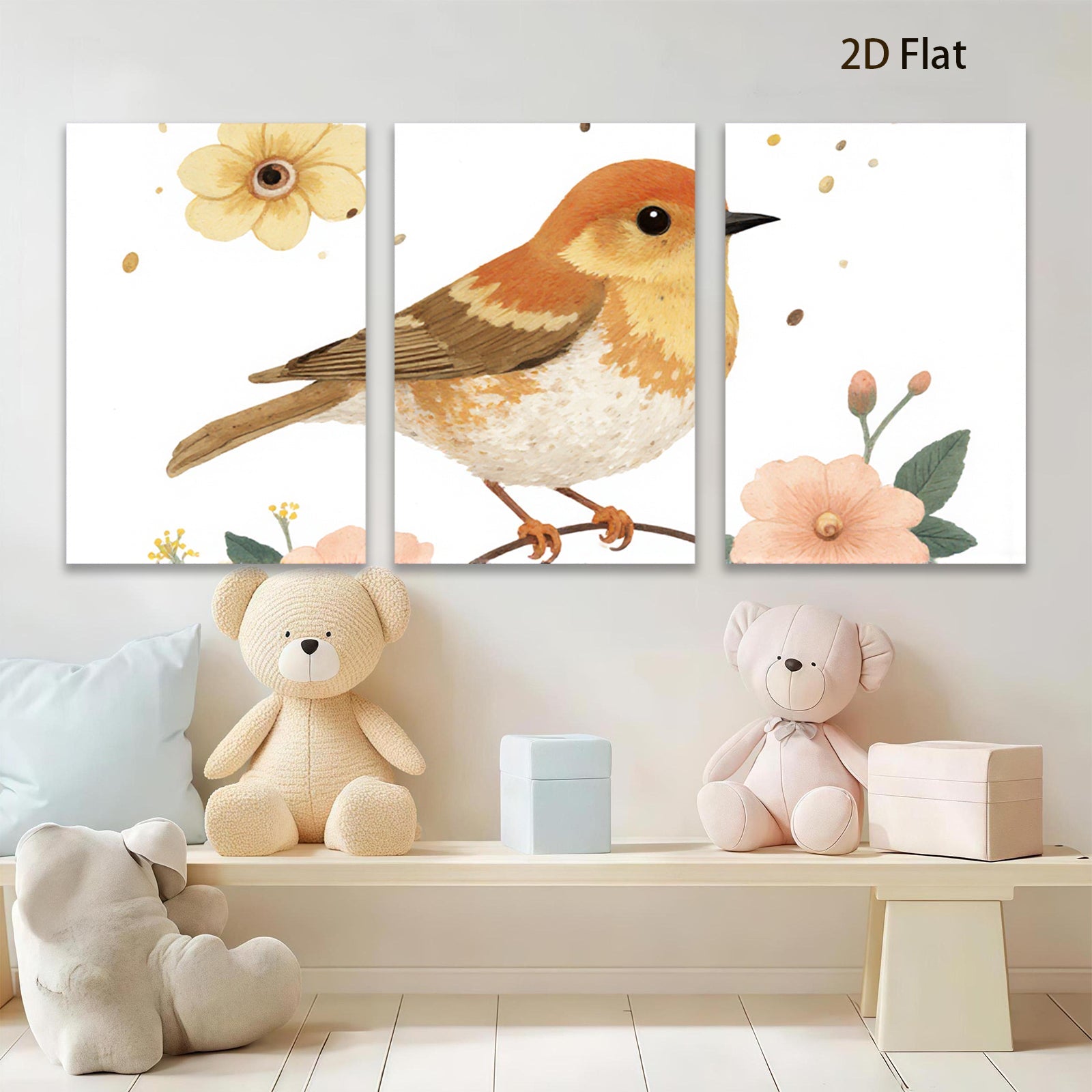 2D flat 1pc charming songbird amidst delicate floral blooms perfect wall art for living room bedroom gallery wrapped canvas farmhouse style modern decor