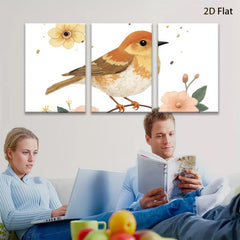 2D flat 1pc charming songbird amidst delicate floral blooms perfect wall art for living room bedroom gallery wrapped canvas farmhouse style modern decor