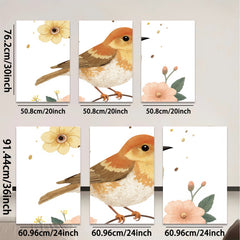 2D flat 1pc charming songbird amidst delicate floral blooms perfect wall art for living room bedroom gallery wrapped canvas farmhouse style modern decor