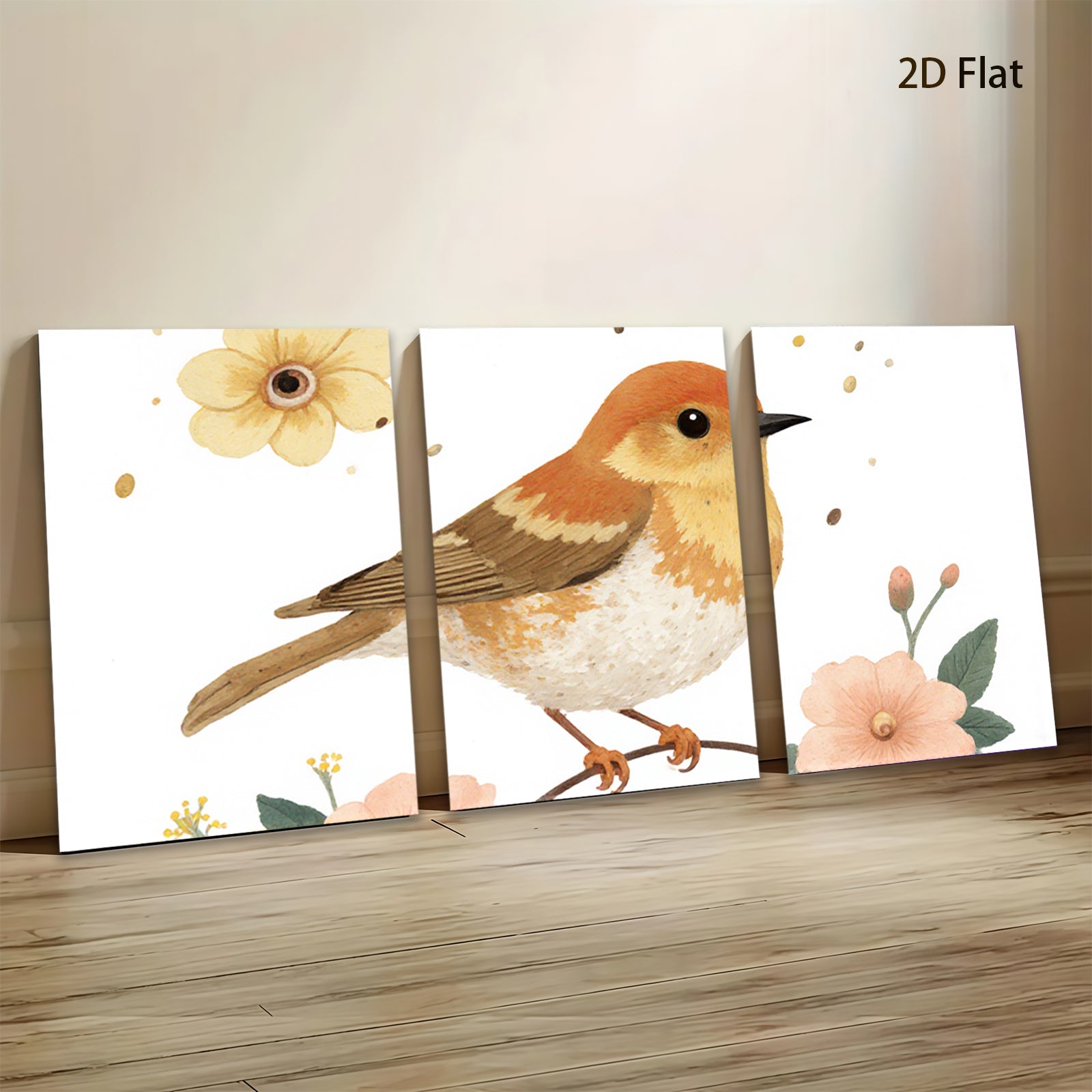 2D flat 1pc charming songbird amidst delicate floral blooms perfect wall art for living room bedroom gallery wrapped canvas farmhouse style modern decor