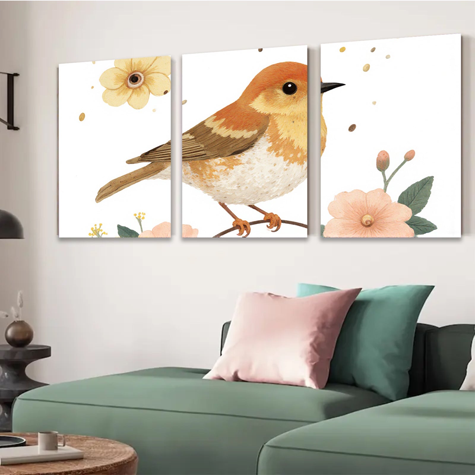 2D flat 1pc charming songbird amidst delicate floral blooms perfect wall art for living room bedroom gallery wrapped canvas farmhouse style modern decor